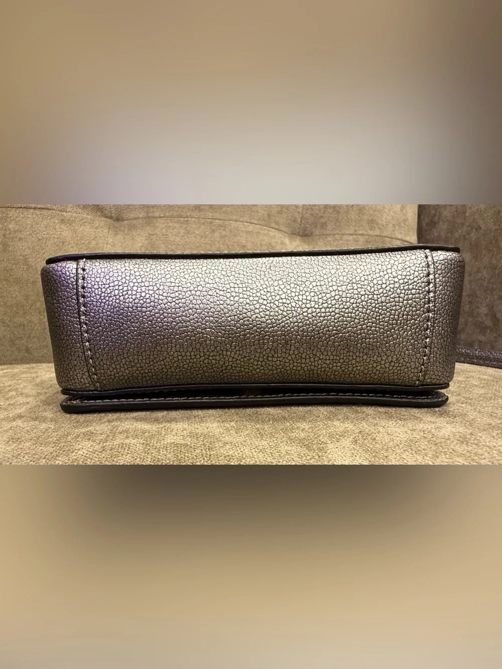 Kate Spade Maisie Metallic Pewter Pebbled Leather Crossbody with Top Handle
